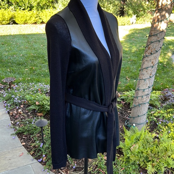 Genuine Leather & Wool Belted Cardigan Jacket - Picture 7 of 11